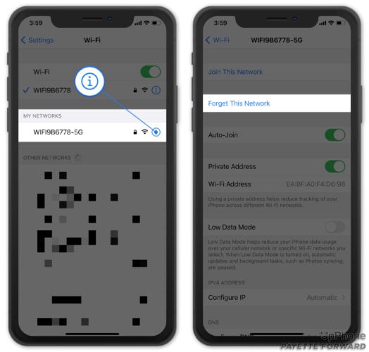 forget wifi network on your iphone