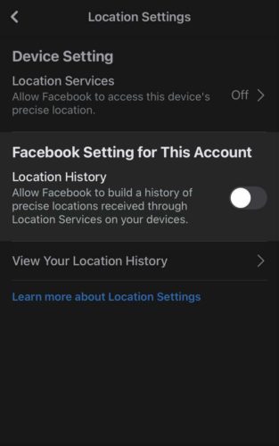 turn off location history for facebook