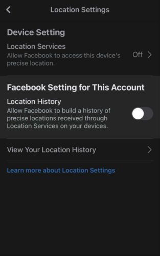 desactivar el historial de ubicaciones de Facebook