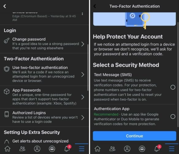 two factor authentication on facebook