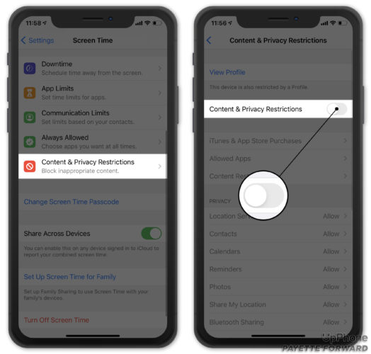 turn off iphone content and privacy restrictions