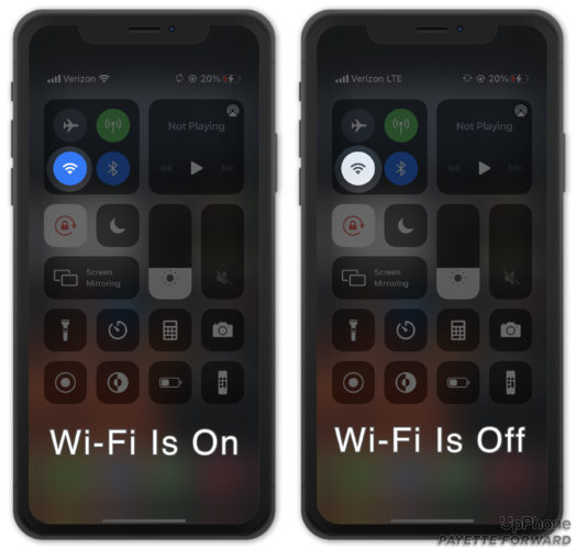 wifi off vs on in control center