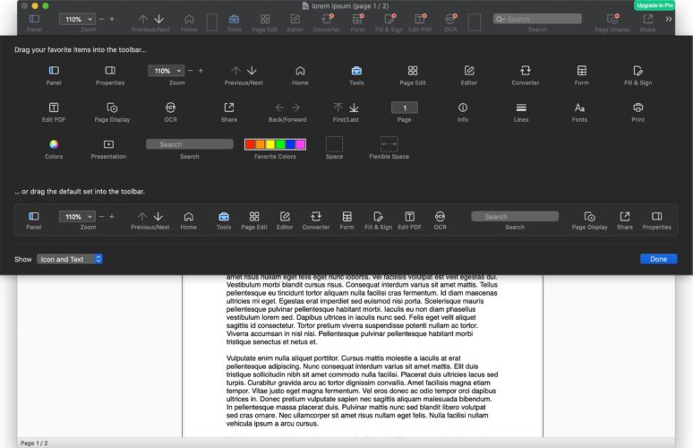 customize toolbar pdf reader pro