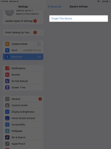 forget bluetooth device on ipad