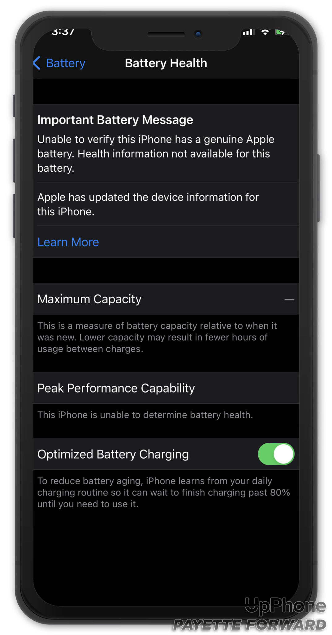 iphone important battery message unable to verify
