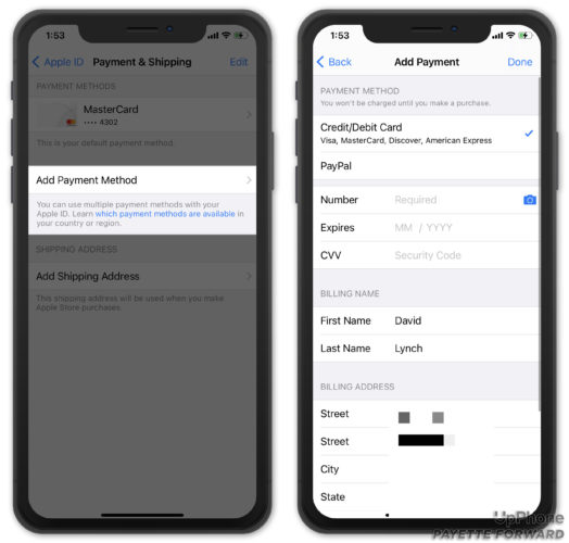 add payment method on iphone