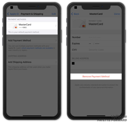 remove payment method on iphone