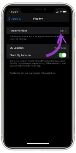 Tap Find My iPhone