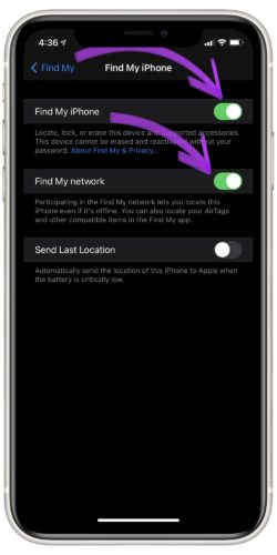 Turn On Find My iPhone and Find My Network