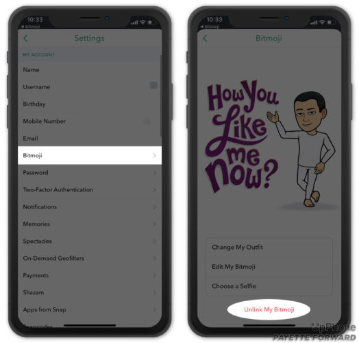 unlink bitmoji from snapchat