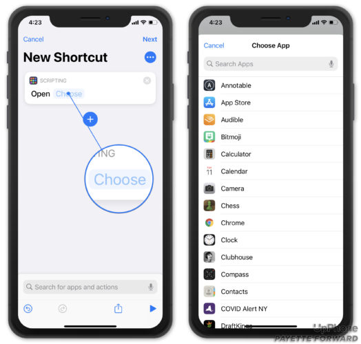 choose app for siri shortcut