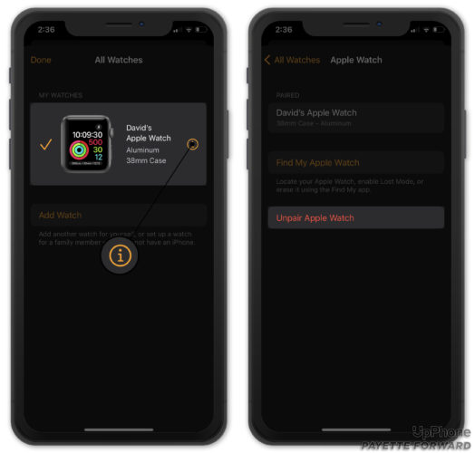 unpair apple watch from iphone in watch app