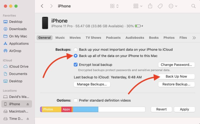 back up iphone to mac using finder