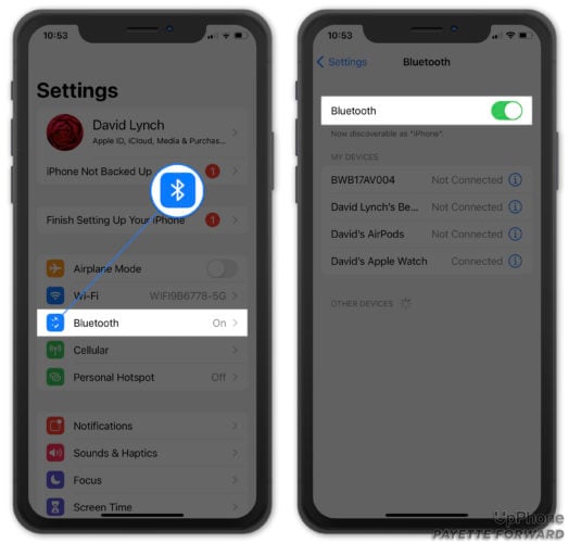 bluetooth switch in settings