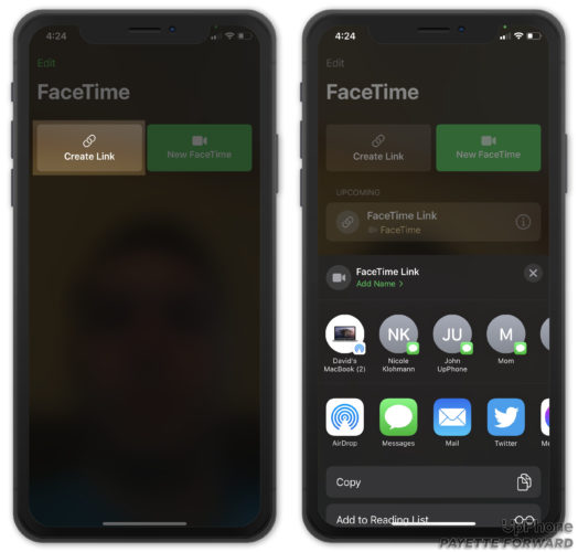 create facetime link ios 15