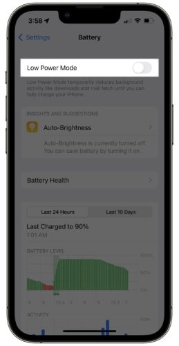 turn off iphone low power mode