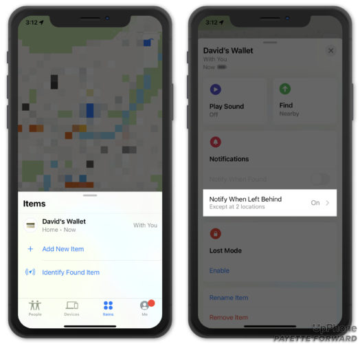 notify when airtag item left behind on iphone