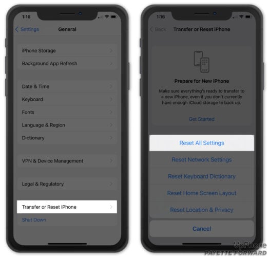 reset all settings ios 15