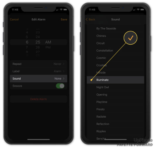 select an alarm sound on iphone
