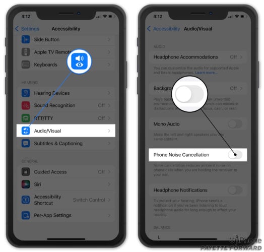 turn off phone noise cancellation on iphone
