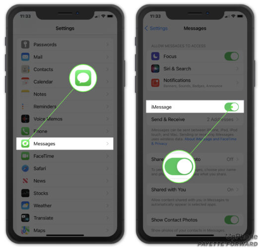 turn on imessage in iphone settings app