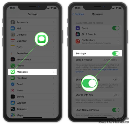 turn on imessage in iphone settings app