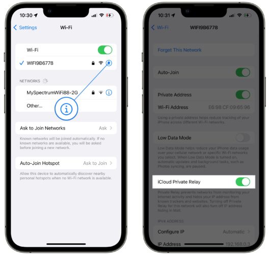 activa la retransmisión privada de iCloud para una red wifi específica