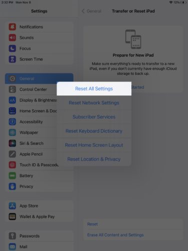 reset all settings on ipad ios 15