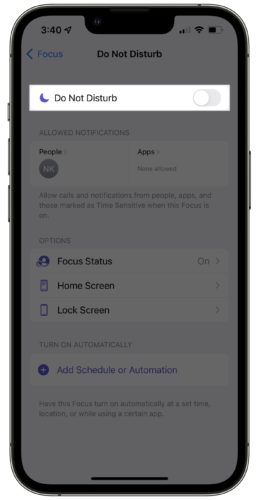 turn off do not disturb ios 15