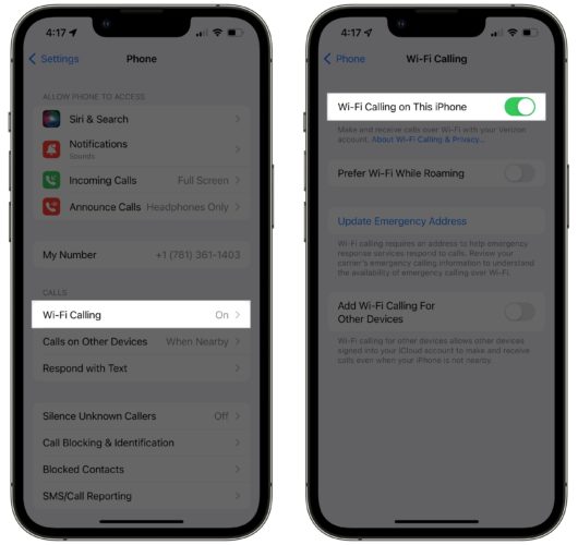 turn on wifi calling on iphone