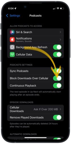 Podcasts Block Downloads Over Cellular