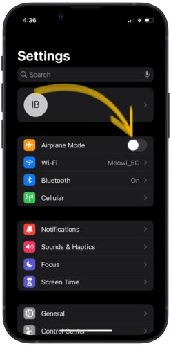 Toggle the AirPlane Mode switch