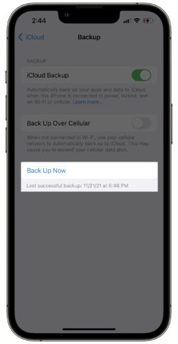 back up iphone to icloud now