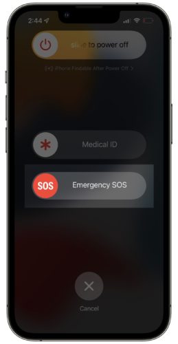 emergency sos slider on iphone