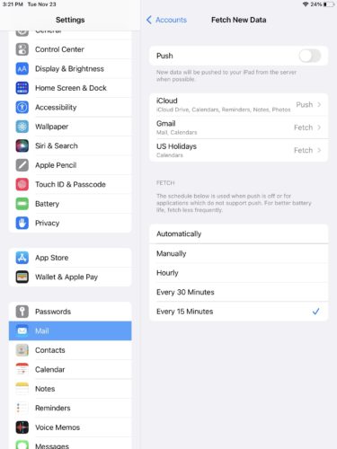 turn off push mail on ipad