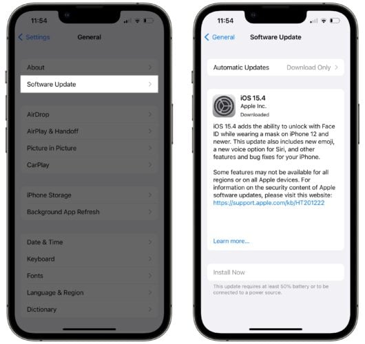 descargar e instalar ios 15.4