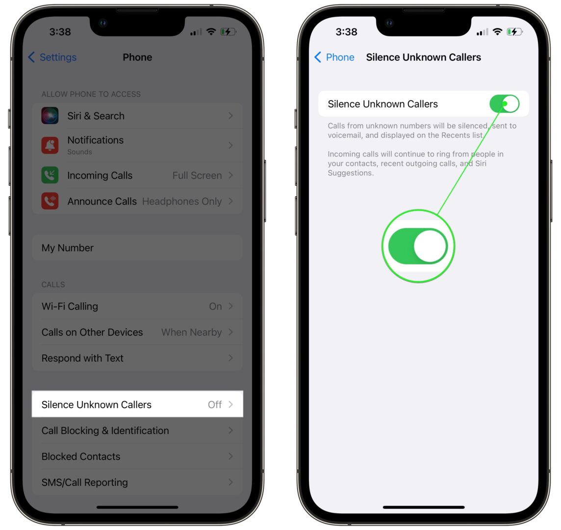turn on silence unknown callers on iphone