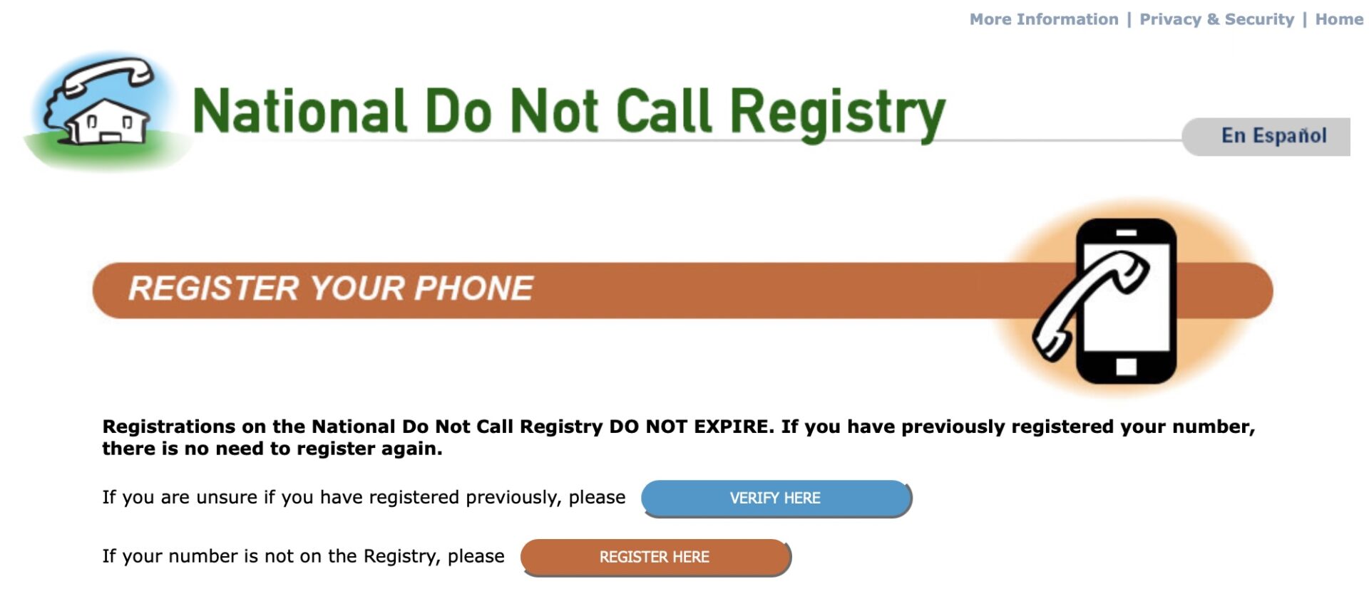 register or verify phone do not call list