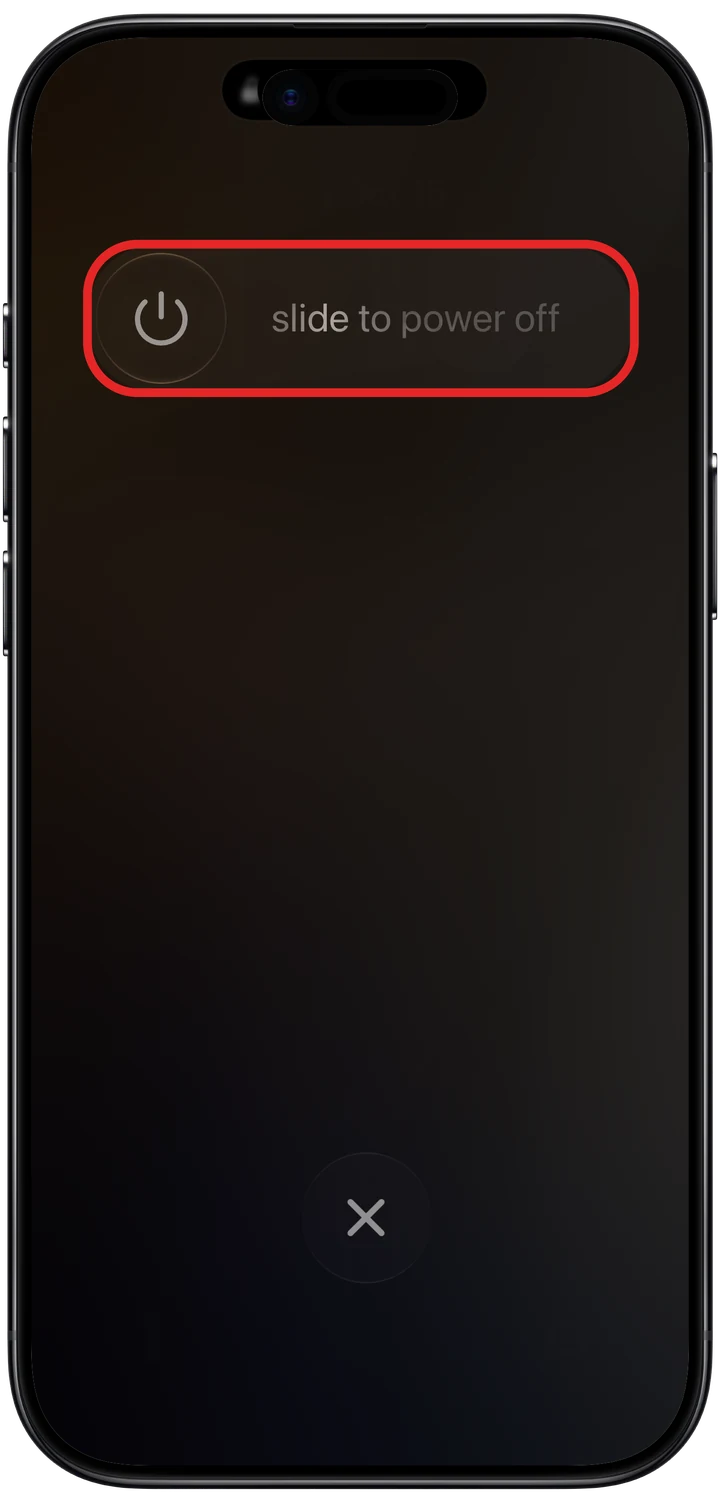The slide to power off screen with the slider marked in red; drag it from left to right to turn your iPhone off